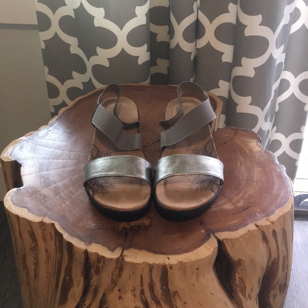 Sandals- silver and tan, rubber soles